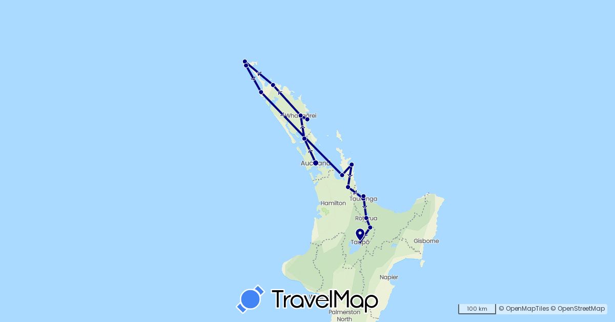 TravelMap itinerary: driving in New Zealand (Oceania)